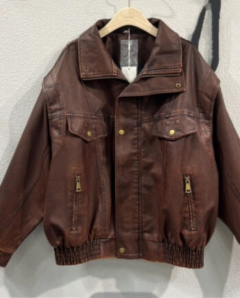 Καφέ Oversized Jacket Τύπου Δερματίνη