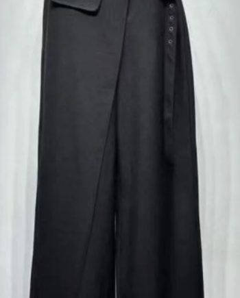 Γυναικείο Μαύρο Wide Leg Παντελόνι με Ζώνη και Τσέπη